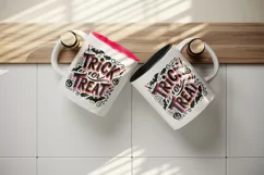 Watercolor Trick or Treat text black neon red quote lettering Halloween print tumbler skinny mug wrap clipart t-shirt sublimation printable design
