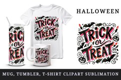 Watercolor Trick or Treat text black neon red quote lettering Halloween print tumbler skinny mug wrap clipart t-shirt sublimation printable design