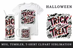 Watercolor Trick or Treat text black neon red quote lettering Halloween print tumbler skinny mug wrap clipart t-shirt sublimation printable design