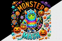 Watercolor trick-or-treating child in costume Monster Mash quote Halloween print tumbler skinny mug wrap clipart t-shirt sublimation printable design
