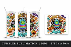 Watercolor trick-or-treating child in costume Monster Mash quote Halloween print tumbler skinny mug wrap clipart t-shirt sublimation printable design
