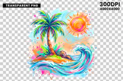 tropical island png, sunset clipart, beach png, watercolor sunset, island design, summer clipart, vacation png, ocean landscape, tropical sublimation, beach design