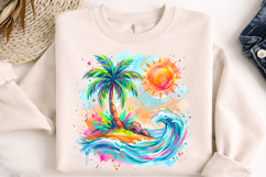 tropical island png, sunset clipart, beach png, watercolor sunset, island design, summer clipart, vacation png, ocean landscape, tropical sublimation, beach design