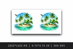 Watercolor  tropical island with palm trees tent water summer print 20 oz tumbler skinny mug wrap clipart t-shirt sublimation printable design