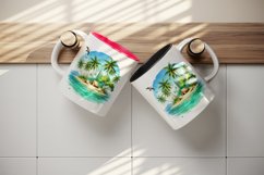 Watercolor  tropical island with palm trees tent water summer print 20 oz tumbler skinny mug wrap clipart t-shirt sublimation printable design