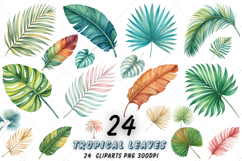 Tropical Leaves PNG, Watercolor Tropical Leaf Clipart Bundle, Greenery Clipart, 