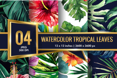 Watercolor Tropical Leaves and Hibiscus Seamless DP Product Image 1