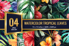 Watercolor Tropical Leaves and Hibiscus Seamless DP Product Image 1