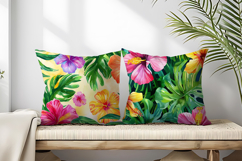Watercolor Tropical Leaves and Hibiscus Seamless DP Product Image 2