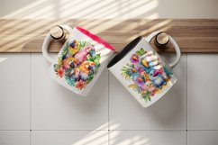 Watercolor tropical squad group of adorable cute tropical birds family summer vacation design wrap sublimation bundle for customize mug