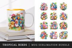 Watercolor tropical squad group of adorable cute tropical birds family summer vacation design wrap sublimation bundle for customize mug