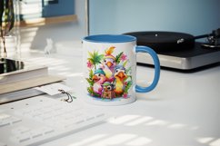Watercolor tropical squad group of adorable cute tropical birds family summer vacation design wrap sublimation bundle for customize mug