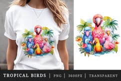 Watercolor tropical squad group of adorable cute tropical birds family summer vacation sublimation print designs and clipart bundle