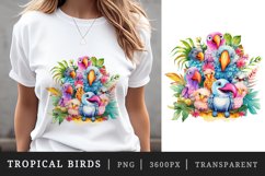 Watercolor tropical squad group of adorable cute tropical birds family summer vacation sublimation print designs and clipart bundle