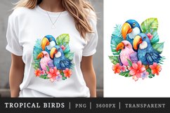 Watercolor tropical squad group of adorable cute tropical birds family summer vacation sublimation print designs and clipart bundle