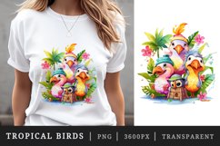 Watercolor tropical squad group of adorable cute tropical birds family summer vacation sublimation print designs and clipart bundle