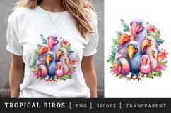 Watercolor tropical squad group of adorable cute tropical birds family summer vacation sublimation print designs and clipart bundle