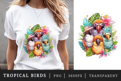 Watercolor tropical squad group of adorable cute tropical birds family summer vacation sublimation print designs and clipart bundle