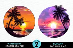 Watercolor Tropical Sunset Sublimation PNG Clipart Product Image 1