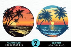 Watercolor Tropical Sunset Sublimation PNG Clipart Product Image 1
