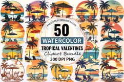 Watercolor Tropical Valentine&#039;s Day Clipart Bundle Product Image 1