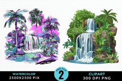 Watercolor Tropical Waterfalls Clipart Bundle Product Image 4