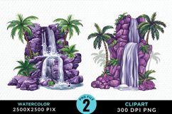 Watercolor Tropical Waterfalls Graphic Clipart Product Image 1