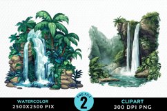 Watercolor Tropical Waterfalls Graphic Clipart Product Image 1
