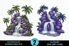 Watercolor Tropical Waterfalls Graphic Clipart Product Image 1
