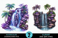 Watercolor Tropical Waterfalls Graphic Clipart Product Image 1