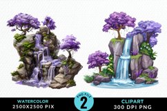 Watercolor Tropical Waterfalls Graphic Clipart Product Image 1