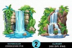 Watercolor Tropical Waterfalls Graphic Clipart Product Image 1