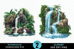 Watercolor Tropical Waterfalls Graphic Clipart Product Image 1