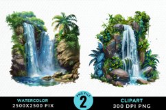 Watercolor Tropical Waterfalls Graphic Clipart Product Image 1