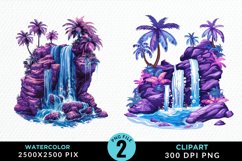 Watercolor Tropical Waterfalls Graphic Clipart Product Image 1