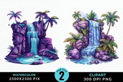 Watercolor Tropical Waterfalls Graphic Clipart Product Image 1