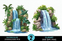Watercolor Tropical Waterfalls Graphic Clipart Product Image 1