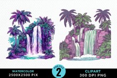 Watercolor Tropical Waterfalls Clipart Bundle Product Image 3