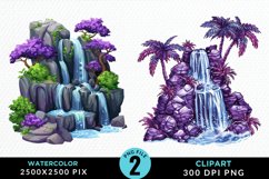 Watercolor Tropical Waterfalls Clipart Bundle Product Image 3