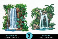 Watercolor Tropical Waterfalls Clipart Bundle Product Image 2