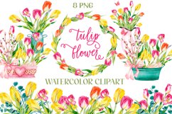 Watercolor tulip flower clipart. Bouquets, wreath Product Image 1