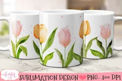 Watercolor Tulip Garden Mug Wrap for Sublimation 11oz 15oz Product Image 1