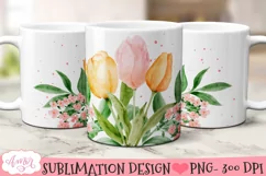 Watercolor Tulip Flowers Mug Wrap for Sublimation Product Image 1