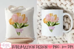 Watercolor tulips bouquet PNG for sublimation | Spring mug Product Image 2