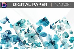 Watercolor Turquoise Flowers Pattern Digital Paper Product Image 1