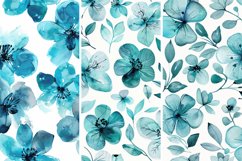 Watercolor Turquoise Flowers Pattern Digital Paper Bundle Product Image 2