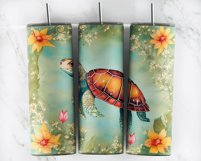 Watercolor Cute Floral Turtle Tumbler Wrap PNG Product Image 3