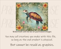 Watercolor Cute Floral Turtle Tumbler Wrap PNG Product Image 2