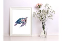 Watercolor Clipart. Sea Turtle. Ocean animal with flowers Product Image 3