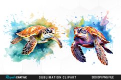 Watercolor Turtle Sublimation Clipart Bundle Product Image 3